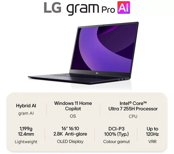 LG gram Pro 16Z90TP-K.AA78A1 16" Laptop - Intel® Core™ Ultra 7, 1 TB SSD, Black