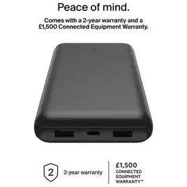 Belkin 20000mAh Portable Power Bank, Precharged, 15W with USB C Cable – Black