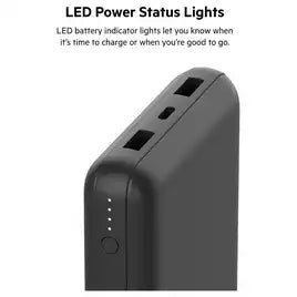 Belkin 20000mAh Portable Power Bank, Precharged, 15W with USB C Cable – Black