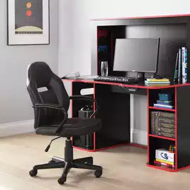 Argos Home Faux Leather Mid Back Gaming Chair - Black